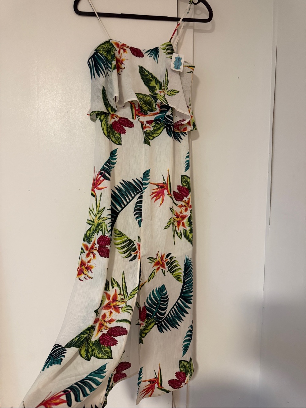Lush White Tropical Floral Spaghetti Strap Dress